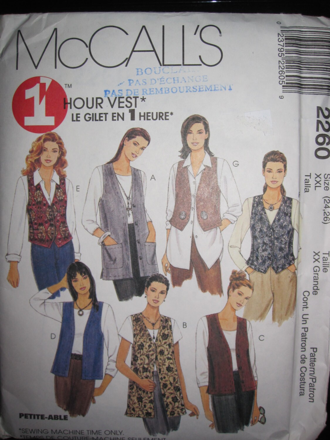 MC CALLS 2260 xxl size sleeveless jacket pattern from