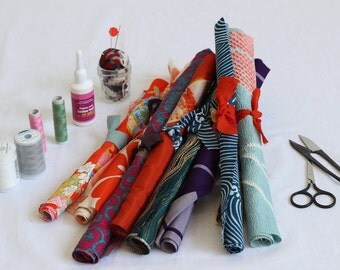 Japanese fabric set, kimono fabric, remnant, fabric scraps, kimono textile, vintage fabric, 12 pieces