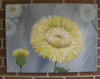 Dandelion Painting Yellow and Gray Painting Dandelion Decor Dandelion Art