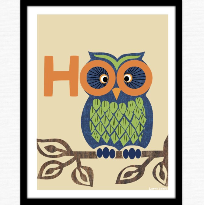 Owl Hoo Print Design Illustration Bird house