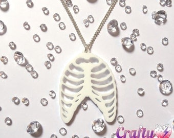 Skeleton bones ribcage acrylic necklace - handmade Halloween gothic jewellery