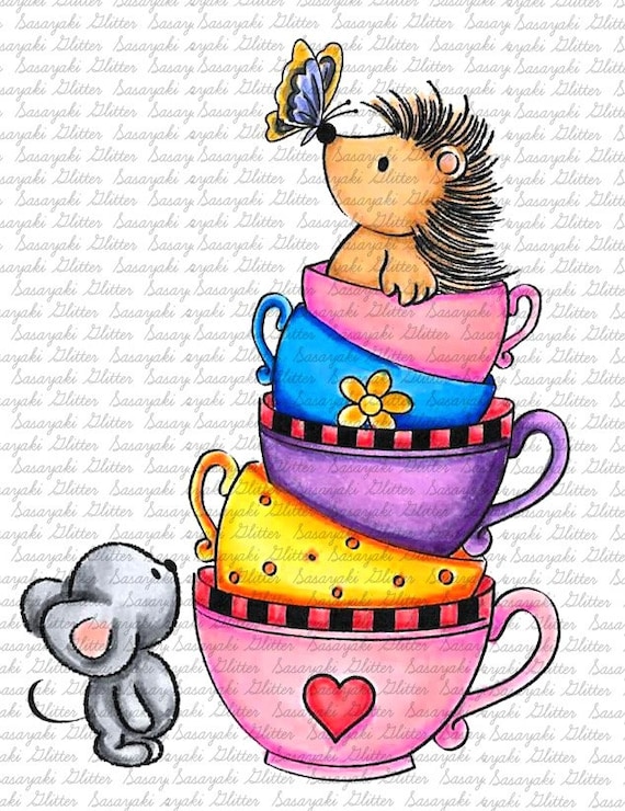 Mouse and Hedgehog Digital stamp by Sasayaki Glitter - Line art only
