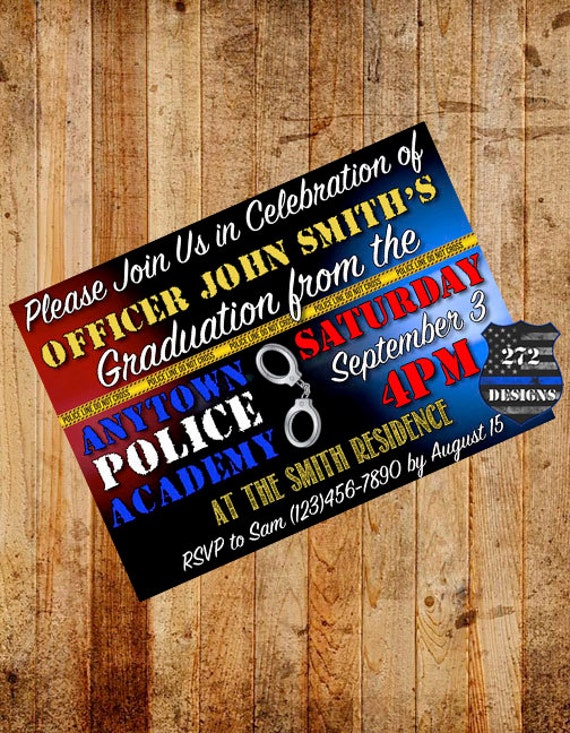 Police Academy Graduation Invitation Thin Blue Line By 272designs 7075