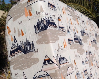 Woodland Nursery Bedding, Fitted Crib Sheet, Changing pad Cover, Teepees, Woodland Oak, Art Gallery Indian Summer, Woodland Crib Bedding,