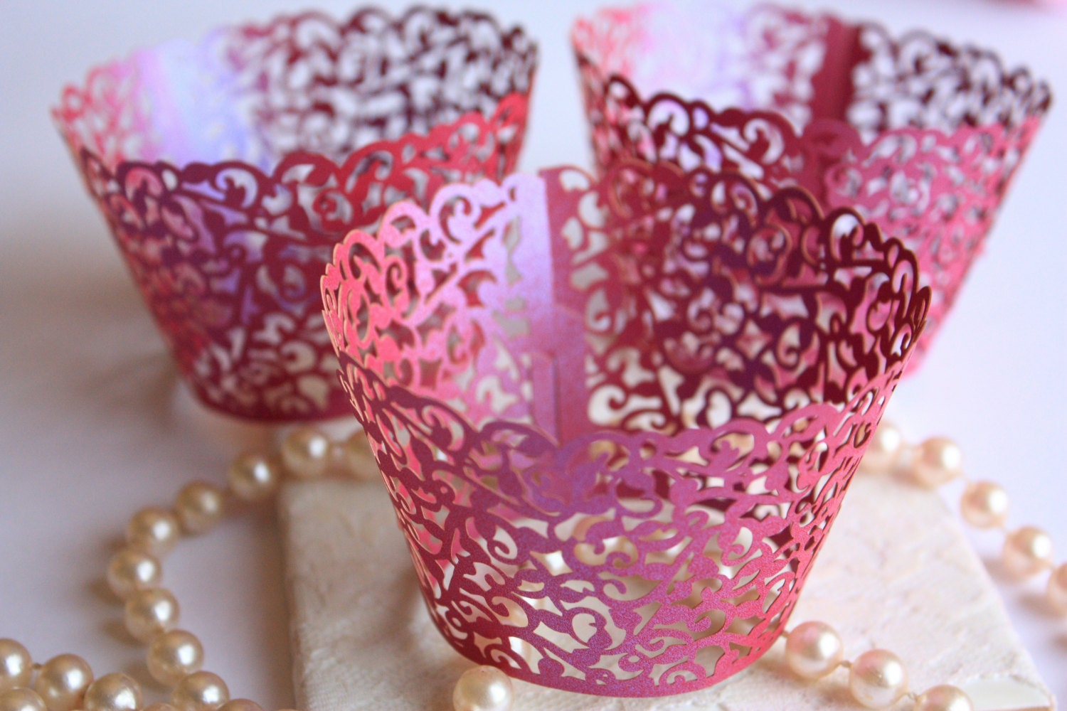 Magenta Lace Filigree Cupcake Wrappers for Standard or MINI