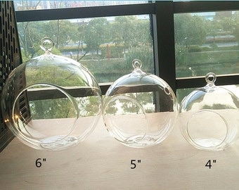 Air plant holders-4"/5"/6" glass orb terrarium//indoor garden planter vase//hanging succulent holder