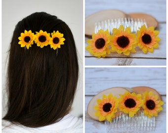 Flower Girl Hair Clip Comb Sunflower Hair Barrette Hair accessories Sunflower Clip Wedding