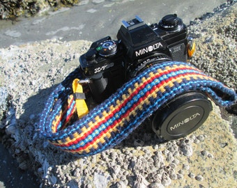Custom Handwoven Camera Strap, Comfortable Cotton in Southwestern Colors, Leather or Vegan Camera Strap Ends