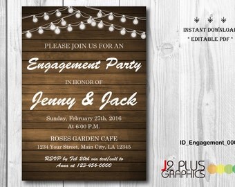INSTANT DOWNLOAD Engagement Invitation, Rustic Lights Engagement Party Invitation Printable, Invites Template Instant Download Editable pdf