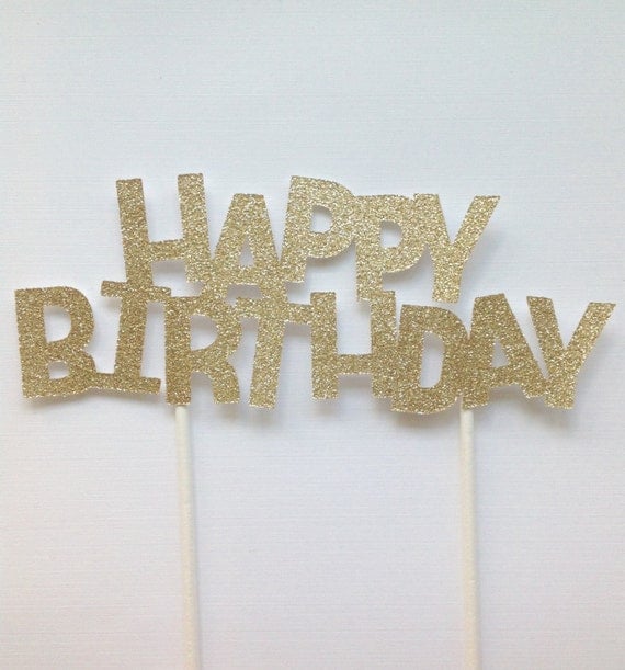 Items similar to Gold Happy Birthday Cake Topper. Gold Glitter Birthday
