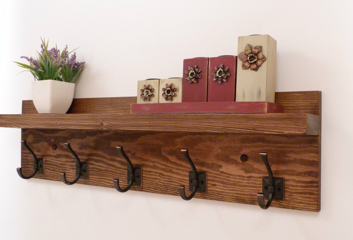 Entryway Hallway or Mudroom Coat Rack 5 Antique Bronze Hooks