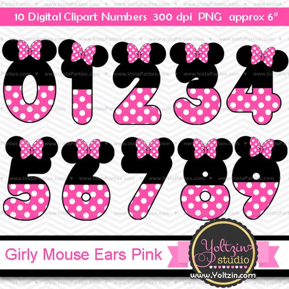 minnie mouse clipart numbers ears pink black age digital clip