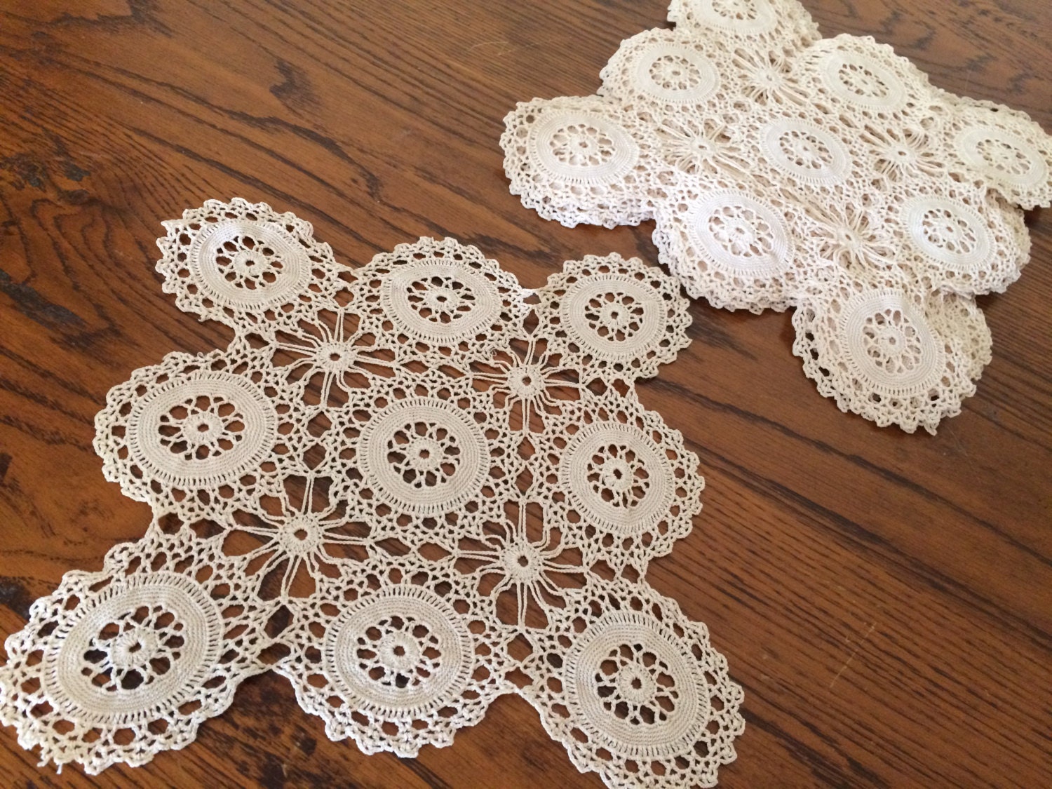 Vintage Cotton Lace Doily. Small Ivory/Ecru/Beig/Cream Square