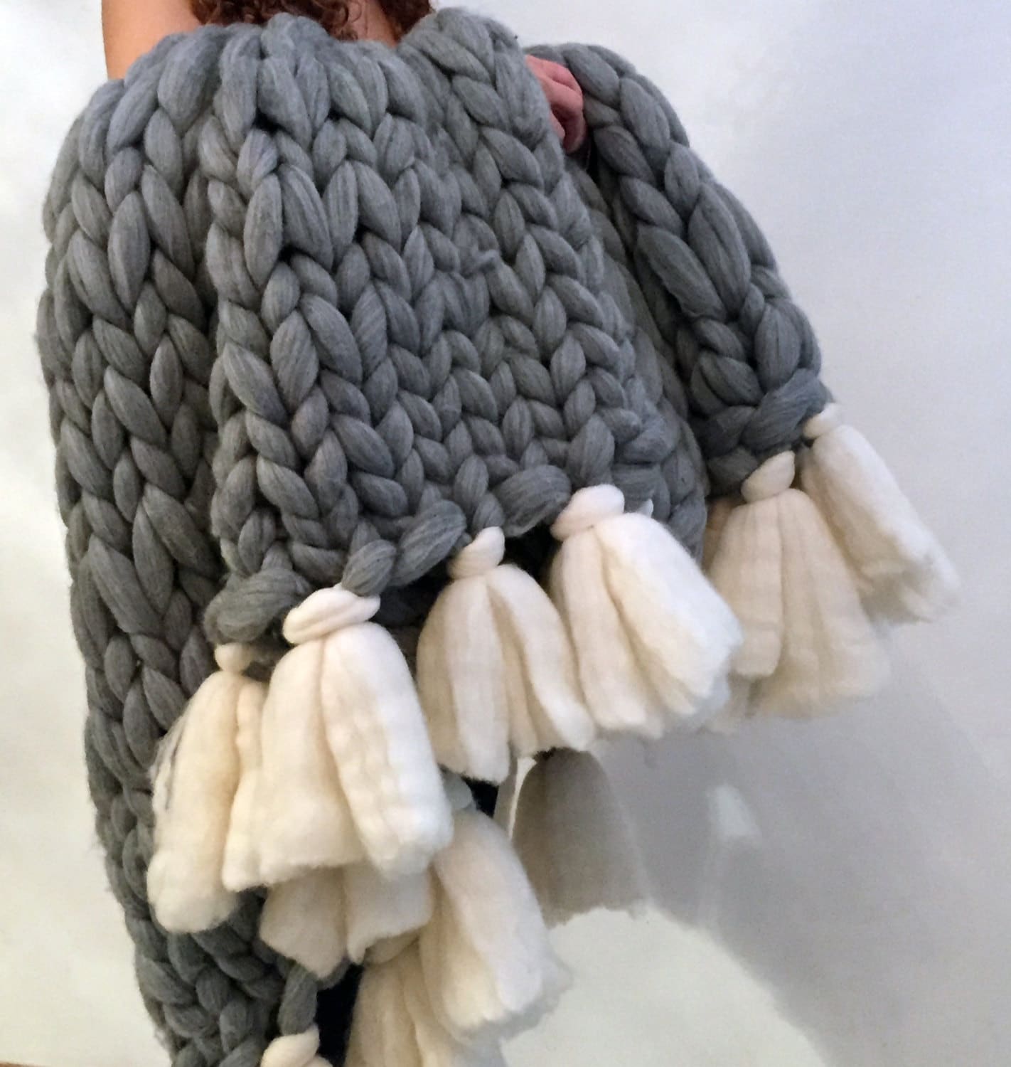 White chunky knit blanket knitted blanket, chunky blanket ...