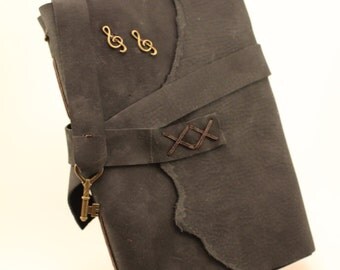 Black Leather Bound Journal with Treble Clef Music Accent