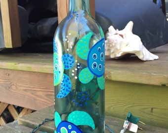 Sea Turtle Hand Painted Wine Bottle Light