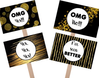 Say Yes  To The Dress  Black and Gold Favorite Sign  and Bride