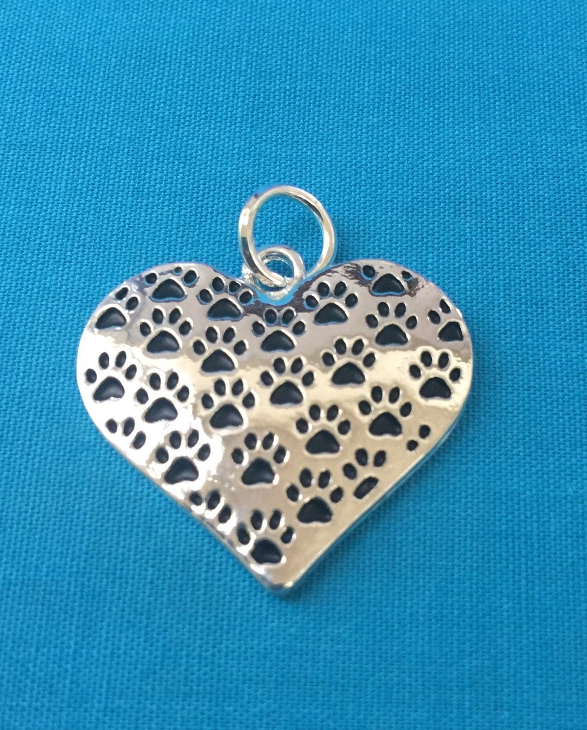Wholesale Multiple Black Paw Print Charm Sterling Heart Shaped