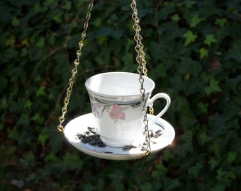 Tea Cup Bird Feeder with Iris