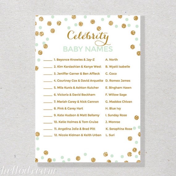 Celebrity Baby Name Game DIY Printable Baby Shower Game Mint