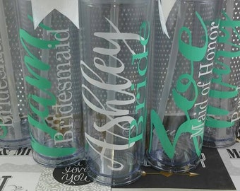 Skinny Personalized Tumbler-Wedding PartyTumbler-Bridesmaid gift- Party Favors Acrylic Tall Tumblers- Bridesmaid Tumbler - Custom Tumbler