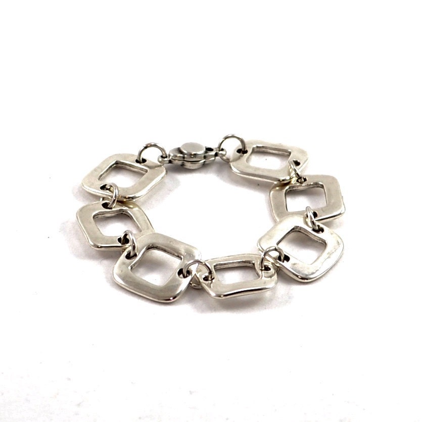Silver square link bracelet Metal chain bracelet by BlueSenses