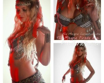 Tribal fusion belly dance costume bra: The Magpie Pirate from the Magpie Collection 2016 Ready for stage, push up A-cup