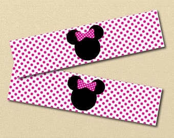 Minnie Mouse Printables, Minnie Water bottle Labels, Printable Birthday Party, Minnie Mouse Birthday, Juicebox wraps, minnie mouse Juice box