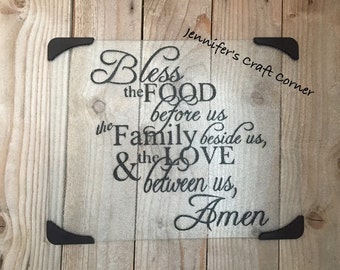 Glass Cutting Board, Religious, Wedding, Hostess Gift, Bless This Food, Housewarming, Christmas, Birthday, Mom, Gifts, Personalized Gifts