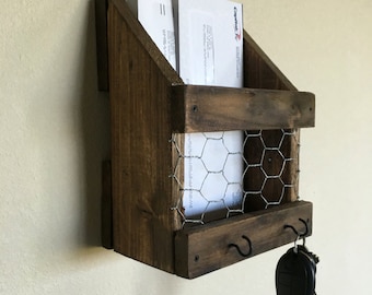 Mail and key holder- Rustic mail and key holder- Farmhouse mail and key decor- Wall mail organizer- Key wall mounted rack