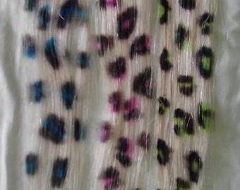 1 x CUSTOM colour human hair extention clip in leopard print blesch blonde and black. Emo scene party gift 1.5" wide 16" long