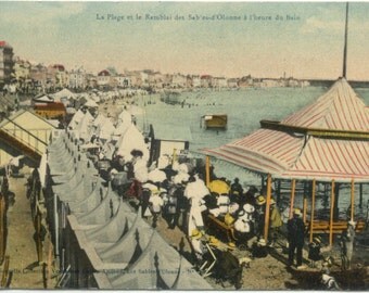 Beach & Promenade @ Les Sables-d'Olonne WESTERN FRANCE 1911 Antique POSTCARD Carte Postale