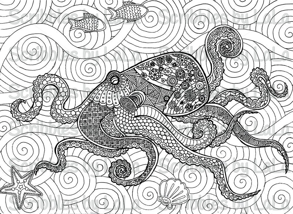 Printable Adult Coloring Page Octopus - Il Fullxfull.908786474 1jwg