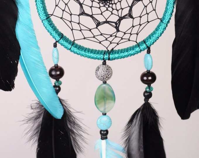 Mint Black Dream Catcher Large Dreamcatcher Dream сatcher Mint Black agate dreamcatchers wall decor handmade Boho Mint Black dream catcher