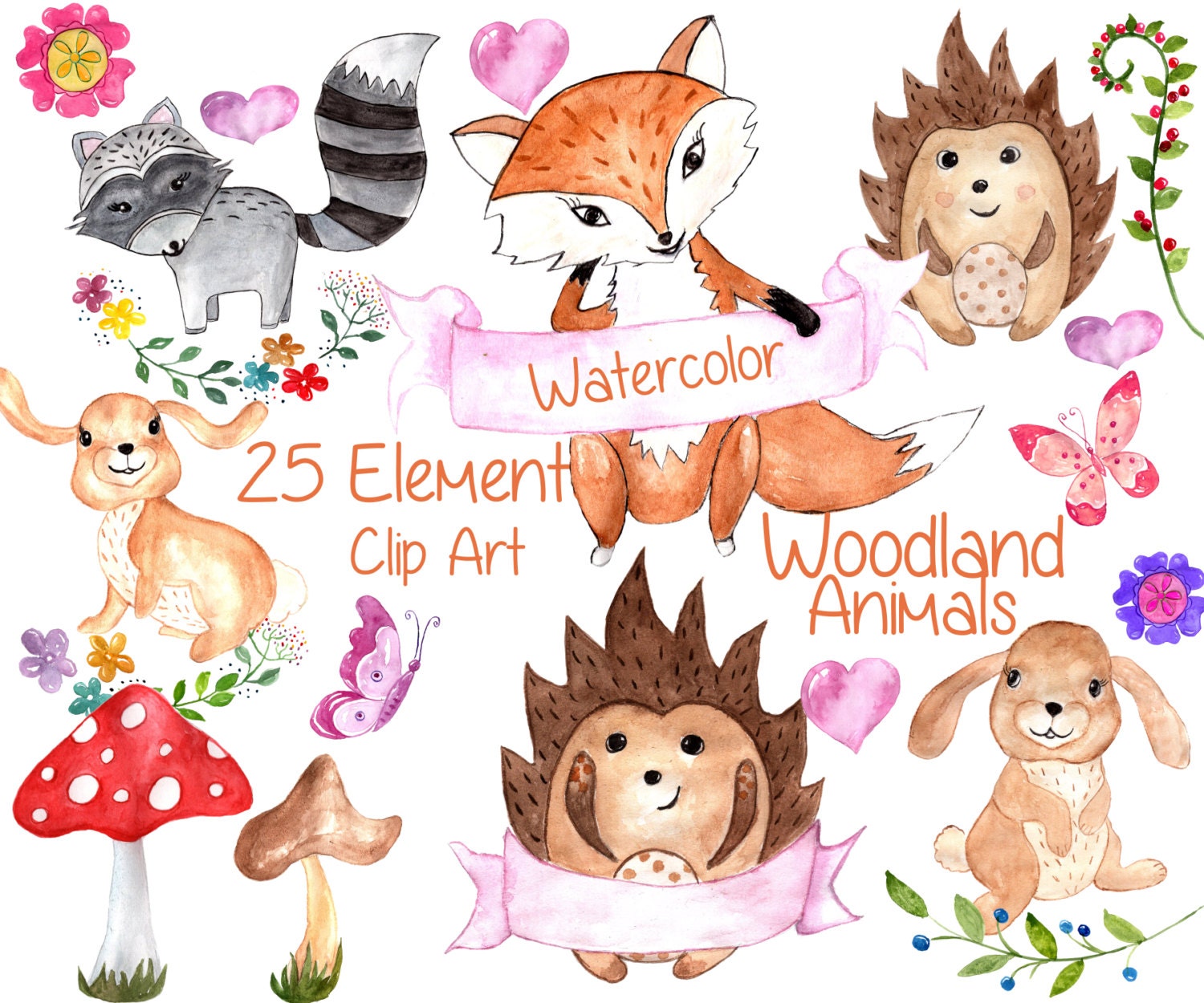 Download Forest animals clip art: WATERCOLOR ANIMAL CLIPART