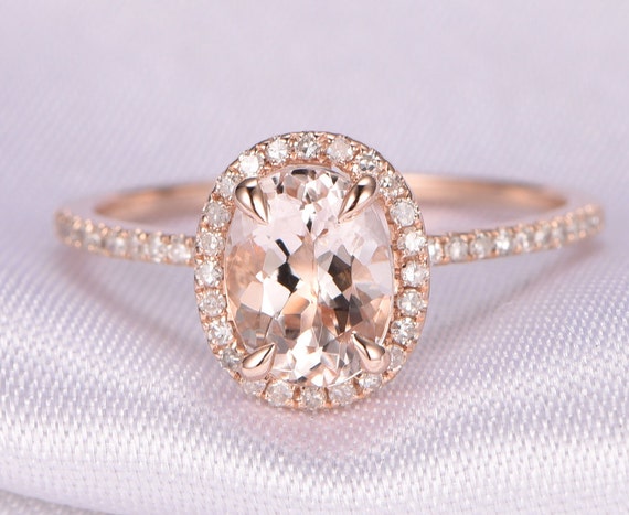 5x7mm Oval Cut Natural Pink Morganite Engagement ring14k Rose