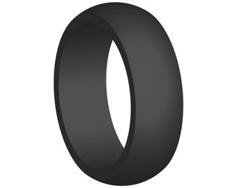 Charcoal Colored Silicone Rubber Wedding Ring Band Flexible Skin Safe Modern Athletic Gift for Him Mans Jewelry No Cheesy Logos