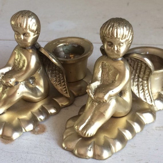 vintage solid brass cherub candle holders price for the