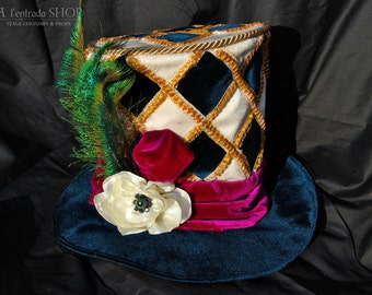 Cylinder hat Harlequin. Mad Hatter hat. Alice in wonderland hat. Performance masquerade hat. Carnival hat with rhombs. !ONLY TO ORDER!