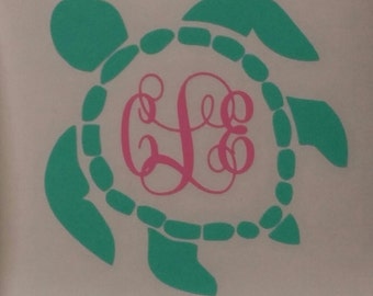 Monogram Turtle Vinyl Decal Sticker/Turtle/Monogram/Yeti Decal/Car Decal/Laptop Decal Sticker