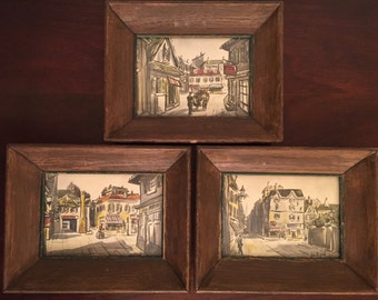 Vintage John R. Good Framed Parisian Street Scene Prints Set of 3
