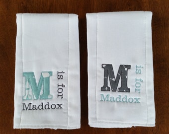 Personalized Diaper Burp Cloths Set of 2 - Classic Letter