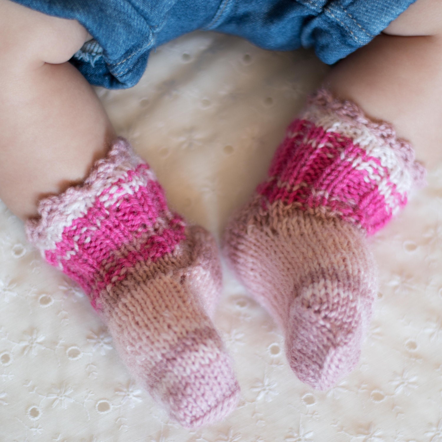 Pink baby socks Wool baby socks Knit baby girl socks Hand knit