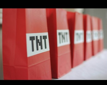 Minecraft inspired TNT party favor bag (set of 12)