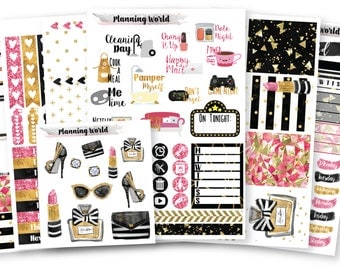 Classy & Fabulous//VERTICAL Weekly Kit for Erin Condren, Happy Planner//Glitter Fashion Sticker Set//7 Sheets of Stickers//B007