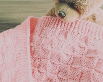 Handmade Knitted Baby Blanket - Peach