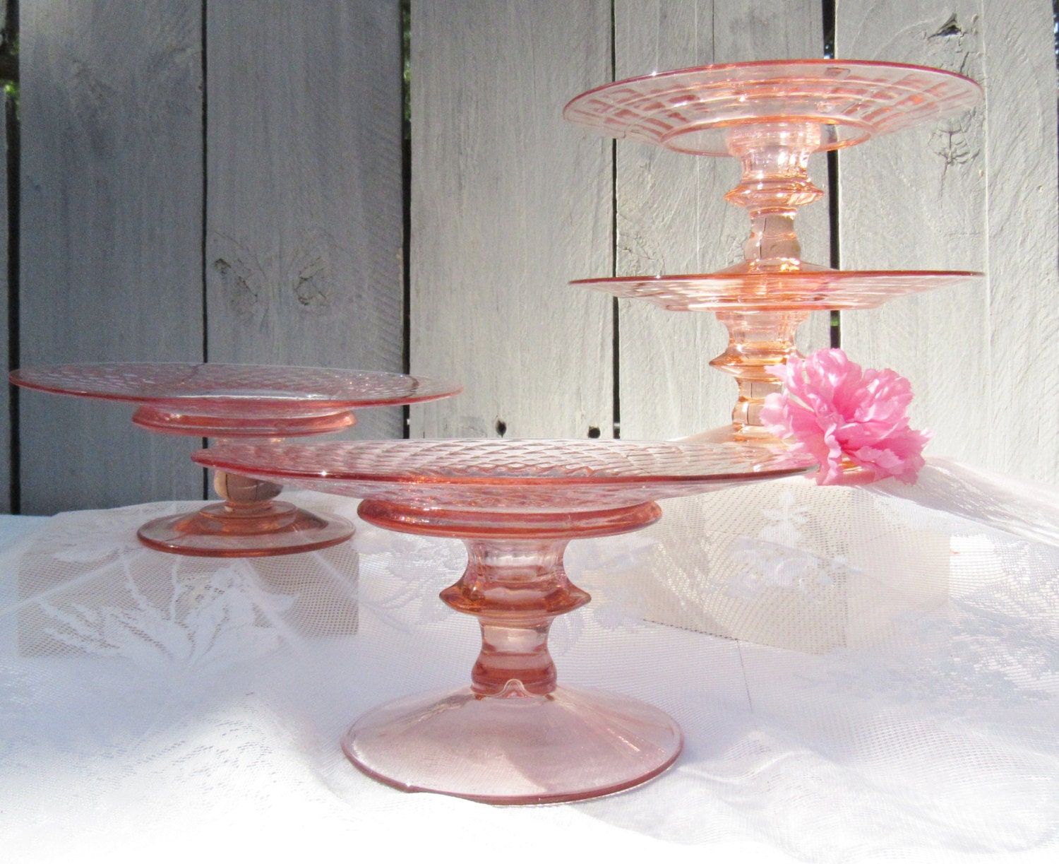 Pink Depression Glass Cake Stand Pink optic glass dessert