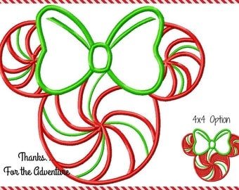 Christmas Peppermint Swirl Minnie Mouse Mouse Digital Embroidery Machine Applique Design File 4x4 5x7 6x10