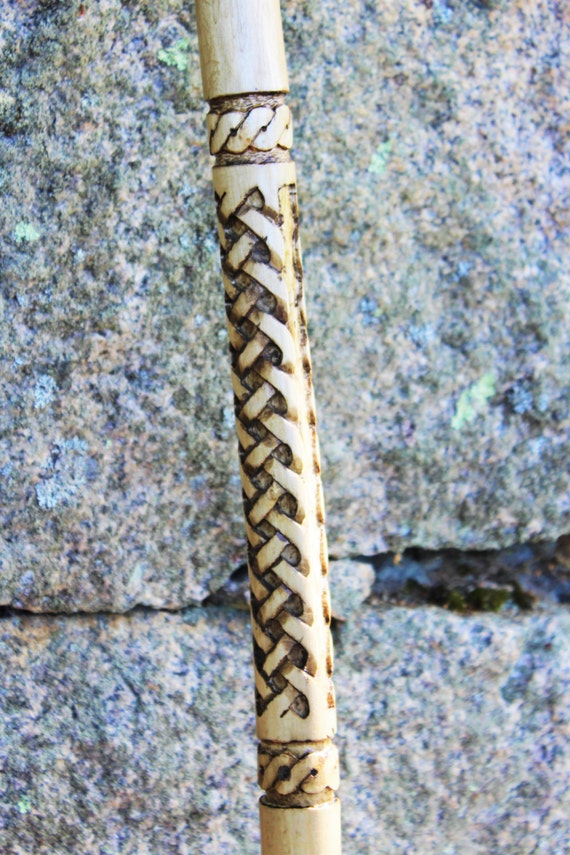 Hand carved hiking staff Celtic braid by StoneSoupTreasures