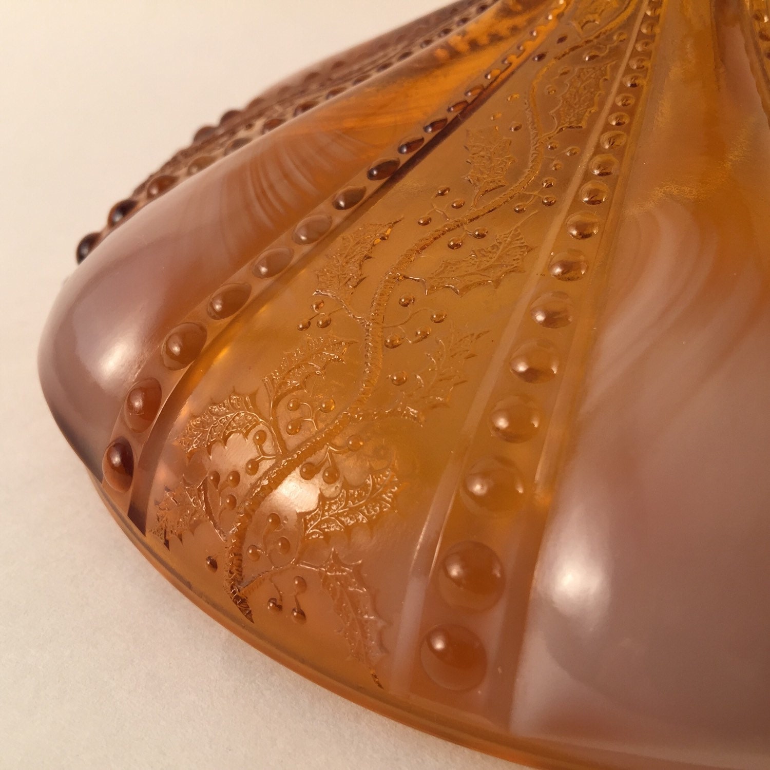 Greentown Glass Holly Amber 7 Compote Lid 6385